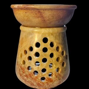 4-1/2" Jodhpuri Collections Hand-carved Soapstone Aroma oil Burner & Tea Light